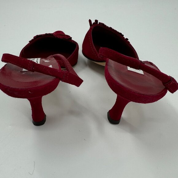 Isaac Mizrahi Red Suede Pointed Toe Slingback Heels With Bow Detail Size 8 M Mad - Picture 10 of 10